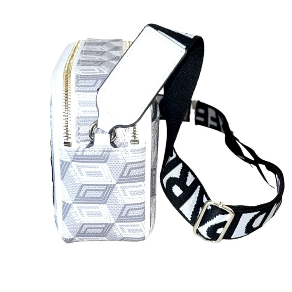 KARL LAGERFELD PARIS Maybelle Geometric Pattern Crossbody Purse White Gray - Picture 4 of 7